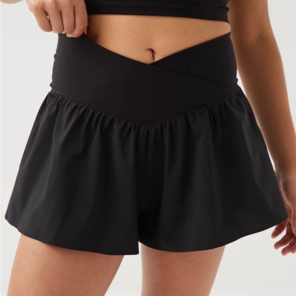 Aerie Black Cross Over High-Waisted Flowy Skort